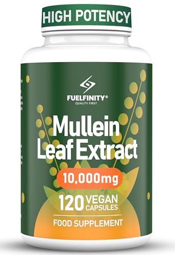 Mullein Leaf Extract for Lungs - 10 000 mg Lung Cleanse & Lung Detox for Smokers 120 Capsules - High Strength Respiratory Support - FuelFinity - Vegan