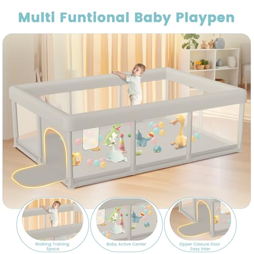 Image of besuhot Baby Playpen Extra Large Play Yard 74 inch x 50 inch Playpen for Babies and Toddlers with Anti-Slip Suckers and Zipper Gate, Safety Baby Activity Center for Indoor & Outdoor
