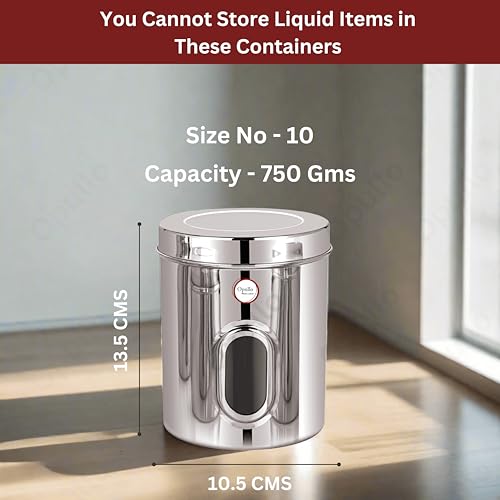 Image of Opullo Stainless Steel See Through Containers for Kitchen | Mirror Polished Stainless Steel Containers With Lid and Transparent Window | Multipurpose Dabba Set for Kitchen | Pack of 6 | 750 Gms