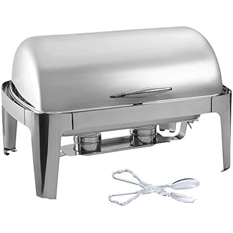 Tiger Chef Chafing Dish Buffet Set - Edelstahl Chafer - Roll-Top Chaffing Dish 8 Quart und Kunststoff Salatzange Cover