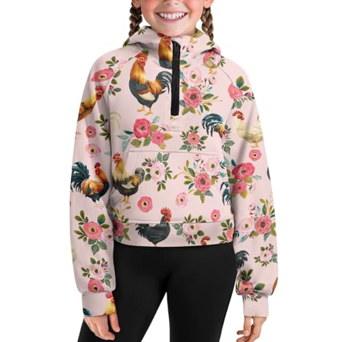 WELLFLYHOM Sweatshirts for Girls 5-14T Half Zipper Crop Top Pullover Hoodies with Pocket Long Sleeve Sweater Top