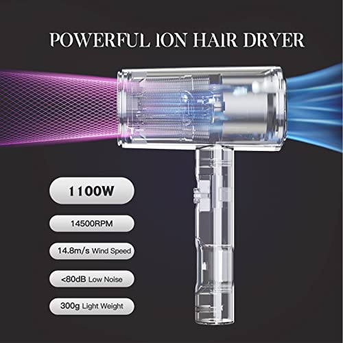 Bestauty Portable Hair Dryer, 1100W Light Weight Blow Dryer For Traveling, Constant Temperature Hair Care Low Noise With 3 Types Of Hot And Cold Air Suitable For 110V (Sliver) #TOP1