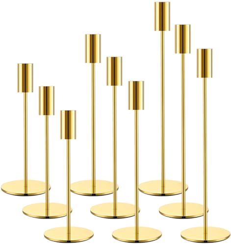 ZZXLOPEZ Kerzenständer 9 Set, Gold Kerzenhalter, 32/27/22cm Stabkerzenhalter, Elegant Vintage Deko Kerzen Ständer eignen Sich für Abendessen Bei Kerzenlicht, Wohnkultur, Hochzeit, Schrankdekoration