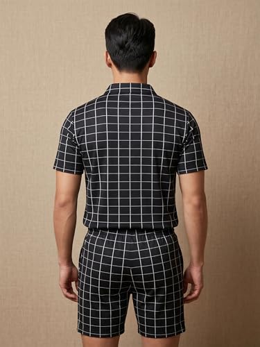 Image of Men's Printed Zip Polo Neck T-Shirt with Half Short Pant Co-ord Set Fabric, Stylish Printed Design, Comfortable Regular Fit
