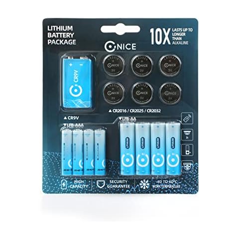 Ultimate Lithium Battery Bundle Gift Pack includes AA AAA CR2016 CR2025 CR2032 9V Nice Power Non Rechargeable Technology Cover