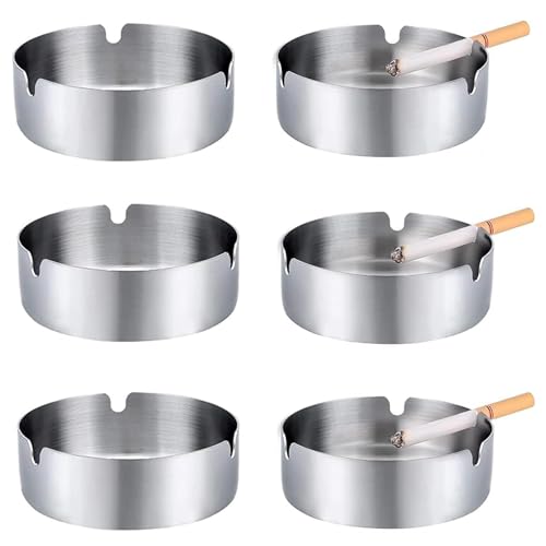 6 Pièces Cendrier Exterieur, 10cm Cendrier à Cigarettes Rond en Inox, pour Table Moderne, Restaurant, Chambre à Coucher, Bureau