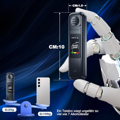 Uffylle Alkoholtester, 2025 Berührungsloses Alkoholmessgerät ohne Mundkontakt, Polizeigenauer Alkoholmessgerät & Mini Alkomat mit Hygienischem Design für Auto und Zuhause, Schwarz