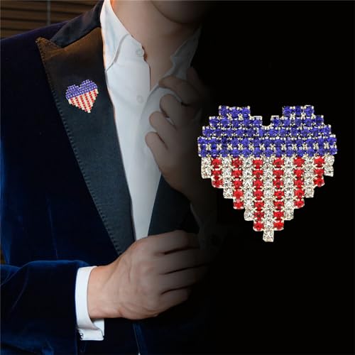 Image of Rhinestone Waving USA Flag Brooch Pin for Men Women Silver Tone Fashion Crystal 4th of July American Patriotic Medal Blue Red Enamel Brooches Dress Accessories Veterans Independence Memorial Day Jewelry