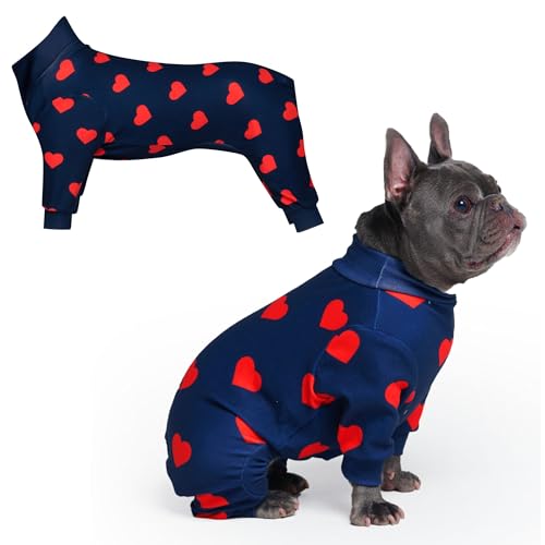 Image of Spark Paws Dog Pajama, Dog Recovery Suit Male, Onesie, Ultra-Soft and 4-Way Stretch, for Small Medium and Large Breeds - Hearts - L