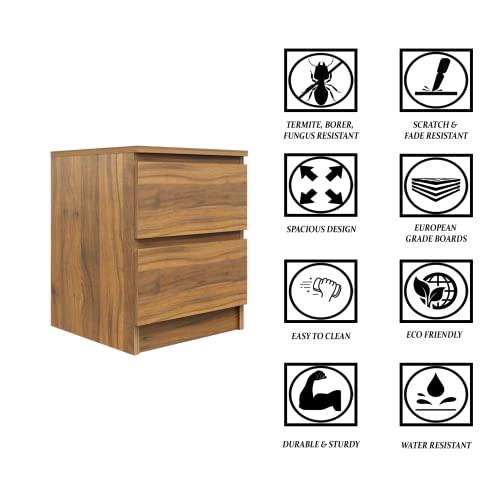 Image of VIKI Dresser with 2 Drawers, Chest of 2 Drawers,Clothes Storage, Organizer Unit for Bedroom, Hallway, Entryway,Easy Pull Drawers, Width 40cms, Brussel Walnut | 1 Year Warranty