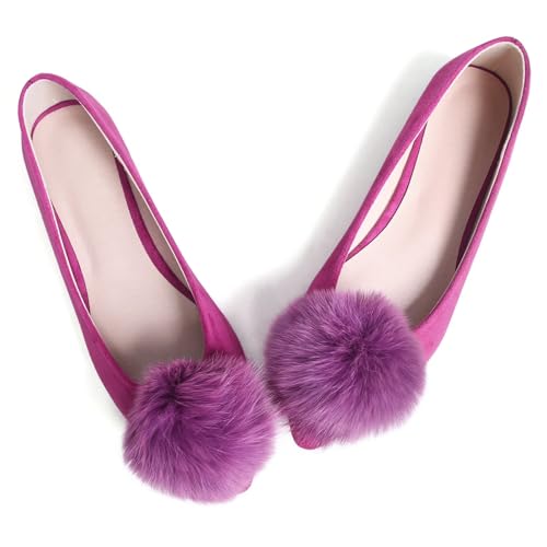 WENJIAZHIZHI Women's Pom-pom Pointed Toe Ballet Flats Dressy Comfort Flat Shoes Bridal Wedding Flats Female Slip-Ons Loafers4
