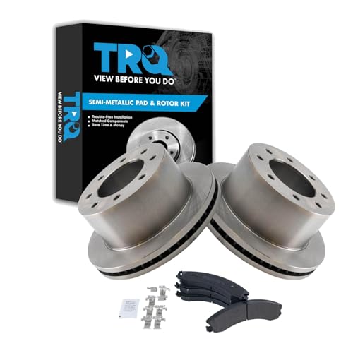 Image of TRQ Rear Brake Pad & Rotor Kit Semi-Metallic Compatible with 2011-2019 Chevrolet Silverado 3500 HD GMC Sierra 3500 HD