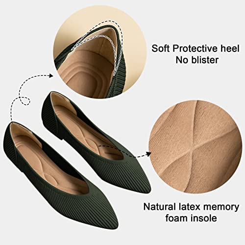 TINGRISE Women's Flats Shoes Pointed Toe Knit Ballet Comfortable Dressy Slip On Flat Green US8