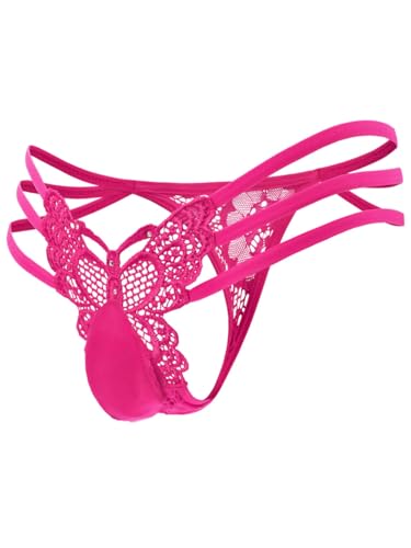 Mens Sexy Butterfly Thong Lingerie, Sissy Floral Lace, Girly String Panties, Low Rise Femboy Underwear