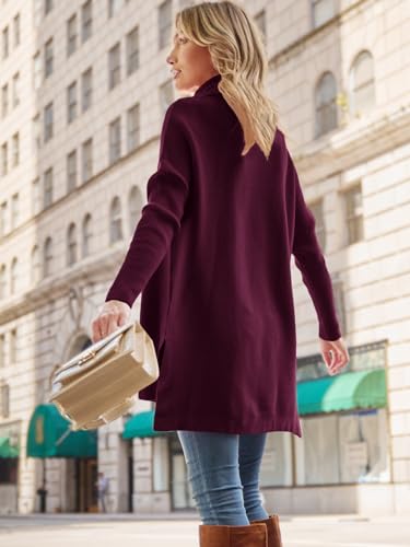 Image of LILLUSORY Women's Turtleneck Oversized Sweaters Long Batwing Sleeve Spilt Hem Tunic Pullover Knit Tops