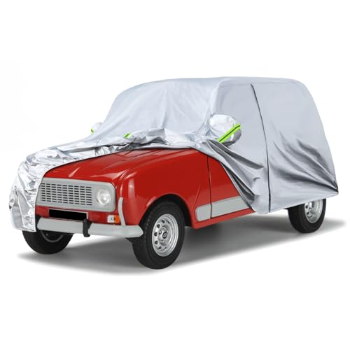 Telo Copriauto Impermeabile sostituzione per Renault 4/4L/R4 1961-1992, Copertura Auto Protettiva Dell'auto, Telone per Auto Garage Completo Esterno Strisce Riflettenti, Argento
