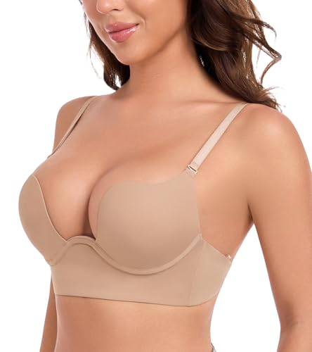 Lemorosy Plunge U Backless Push Up Bra Multiway Convertible Low Cut Lifting Support Underwire Bras for Women4