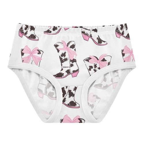 Wusikd Cow Print Cowboy Boots Girls' Underwear Cotton Pink Bows Girls Briefs Soft Toddler Underwear 2T