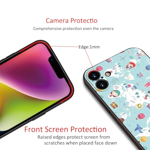 Cute Cartoon World Map Phone Case for iPhone 16 - Soft & Shockproof Travel Style for Girls & Women (B1-Cartoon Cute Girly)