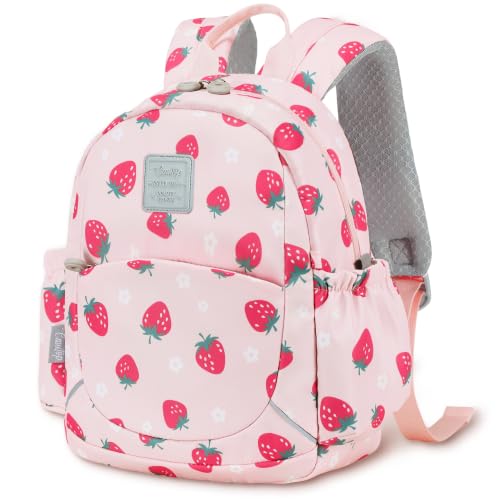 CAMTOP Toddler Backpack for Girls 2-4, 12" H Kids Backpacks for Kindergarten Preschool, Small Bookbag for Daycare Travel (Pink Strawberry, 12''- Not fit A4 folder)