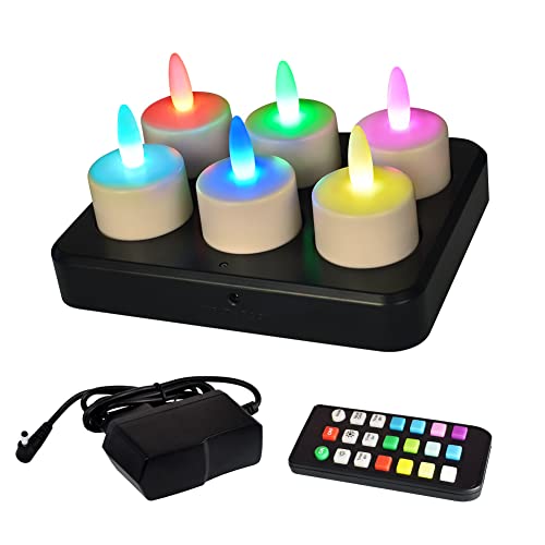 Rechargeable Tea Lights Candle, Flameless Candles, Flickering Working 55 Hours Waterproof Tealights With Remote & Timer For Home Party Restaurant Decoration, Rgb(Color Changing), 6 Pack #TOP4