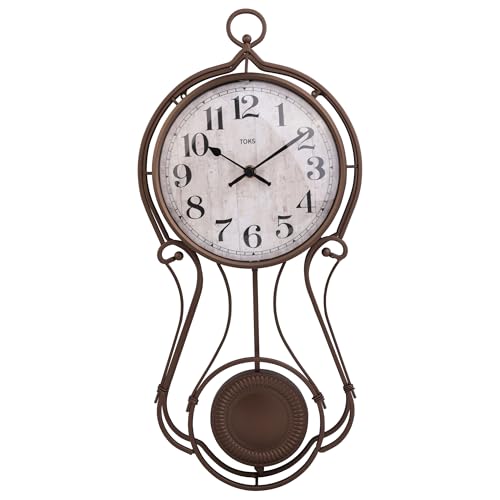 Lily's Home Antique Metal Pendulum Wall Clock - Elegant Regulator Clock for for Living Room & Home Decor & Kitchen Decor & Wall Décor