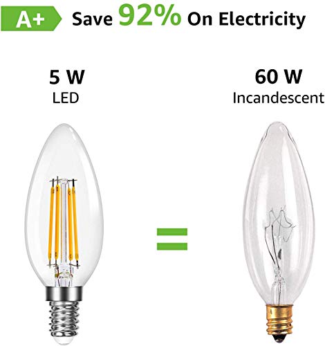 Lepro E12 Chandelier Light Bulbs, Filament Led Candle Bulbs, Dimmable 5W 500Lm, 60W Equivalent, 2700K Warm White, Ceiling Fan Bulb Candelabra Bulbs, Pack Of 6 #TOP2