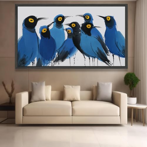 Décoration faune colorée oiseaux bleus tableau toile 50x90cm