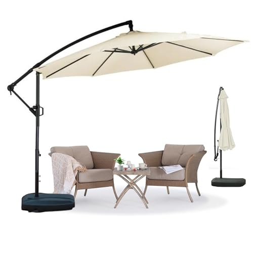 Image of THESHELTERS 10ft Side Pole Round Outdoor Garden Umbrella with Movable 60Kg Heavy Water Base Stand for Patio, Terrace, Cafe and Poolside | Waterproof Big Size Outdoor Umbrella