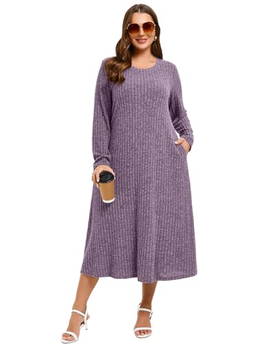 BELAROI Womens Plus Size Dresses Long Sleeve Fall Maxi Casual Sweater Dress with Pockets Winter Outfits3