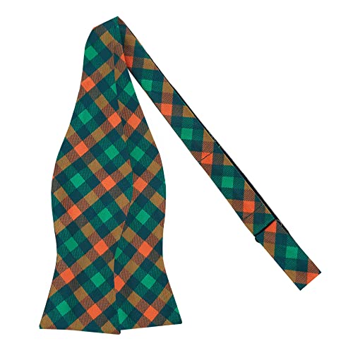 Jacob Alexander Men's Checkered Plaid Traditional Freestyle Self-Tie Bow Tie - Green Orange