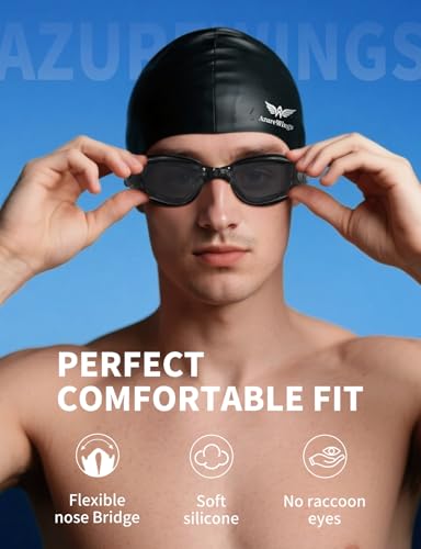 Image of 7 in 1 Swim Goggles + Swim Cap for Men Women,No Leak Anti-Fog & UV, Wide Visio HD Mirror PC Lens