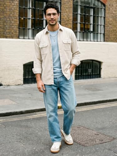 Image of Urbano Fashion Men's Corduroy Full Sleeve Regular Fit Solid Overshirt with Utility Pockets