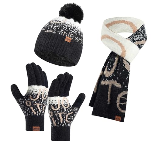Ensemble bonnet écharpe gant homme tricoté épais avec cache cou en velours
