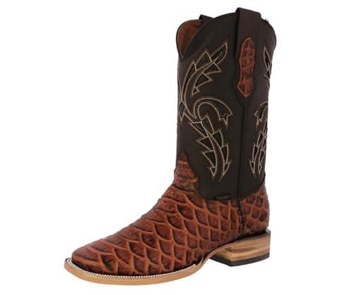 Texas Legacy Mens Cognac Cowboy Boots Anaconda Snake Print Leather Square Toe
