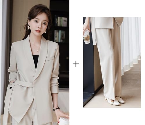 Women's 2 Pieces Suit Set Work Office Lapel Long Sleeve Belted Jacket Suit Blazer Pants Sets2