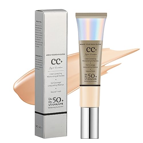 CC Cream, Full Coverage Foundation with S.P.F. 50+, CC Cream Foundation Anti-Redness, Colour Correcting and Brightening Face Cream, Skin Tone Adjusting CC Cream for a Natural Glowy Finish(MEDIUM)