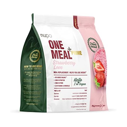 NUPO One Meal + Prime Vegan Powder - Strawberry Love I Tasty meal replacement shakes for a balanced diet plan I High in protein I No added sugars I 24 vitamins and minerals I 360g Cover