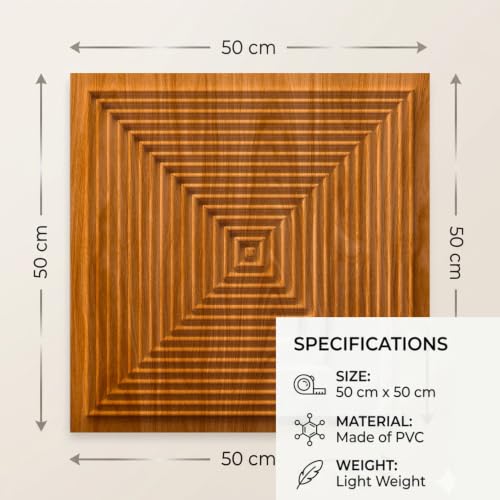 Image of Kayra Decor 3D PVC Wall Panels for Bedroom & Living Room | Pryamid Design |Teak Wood Color | 19.7 x 19.7 Inch | Pack of 12 | 32.28 Sq Ft