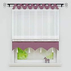 Cortinas Estilo Persianas Joyswahl «Catrin» Estor con apariencia de lino y trabillas en V, con rayas longitudinales y ribete en colores de contraste, ancho x alto 140 x 140 cm, violeta, 1 unidad