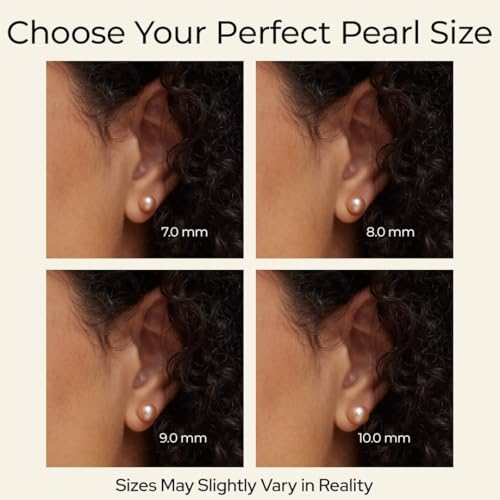 Image of THE PEARL SOURCE Real Freshwater Pearl Stud Earrings for Women, 14K Yellow Gold AAAA Genuine Cultured Freshwater Pearls, Peach Pearl Jewelry Gift for Women, Hypoallergenic Fine Jewelry