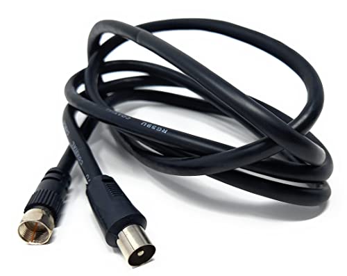 DRUT 1.5m RF TV Aerial Male to F Type Connector Male Plug Coaxial Coax Cable, Lead, 75 Ohm, 3C-2V 5ft Black Nickel Conectors - Image 2