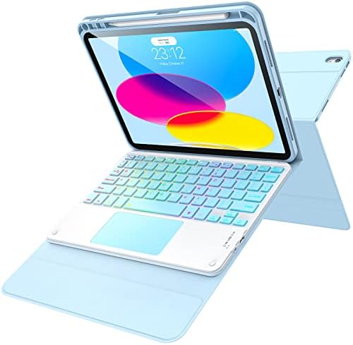AVRRIPX 10th Generation iPad Keyboard Case with 7-Color Backlight, Multi-touchpad, Removable Magnetic Keyboard Case with Pencil Holder Suitable for 10th Generation iPad 10.9 inch, Blue