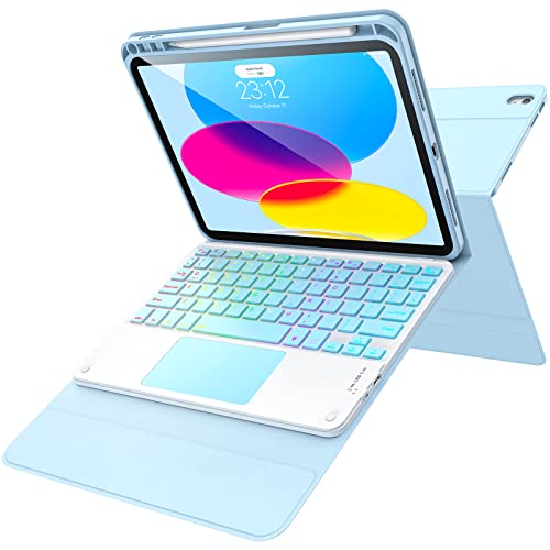 Avrripx 10Th Generation Ipad Keyboard Case With 7-Color Backlight, Multi-Touchpad, Removable Magnetic Keyboard Case With Pencil Holder Suitable For 10Th Generation Ipad 10.9 Inch, Blue #TOP24