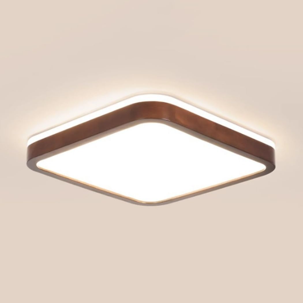 KNBVFHG Square Walnut Wood Color Ceiling Lamp Atmosphere Home Living Room Ceiling Lights Chinese Style Indoor Flat Light Three-Color Dimming Embedded Lighting Fixture Lounge Hallway Home Office Porch