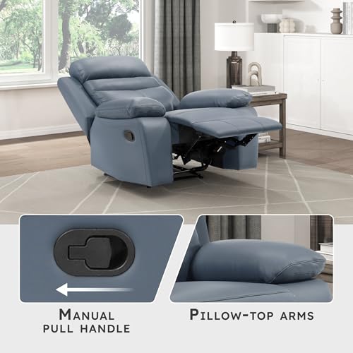 Sillón reclinable manual piel azul moderno miniatura 3