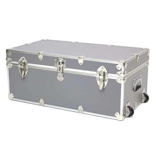 Image of Rhino Trunk & Case Large Essential Trunk With Wheels 32 inchx18 inchx14 inch, 1000+ lbs Capacity - Many Colors. Strong, USA Made Summer Camp Footlocker, and Secure College Dorm Storage Chest