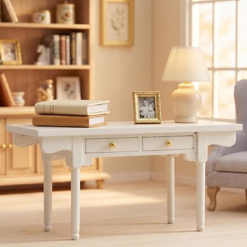 Mesa de madera 1:12 artesanal con cajoneras móviles 4