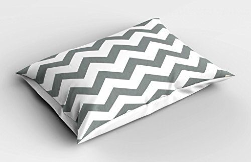 Ambesonne Grey Pillow Sham, Grey and White Chevron Pattern Classic Geometrical Horizontal Zig Zag Stripes Retro, Decorative Standard Size Printed Pillowcase, 26