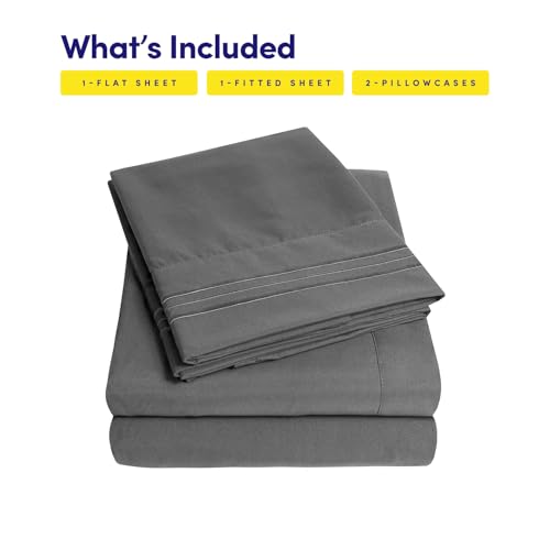 Image of Supreme Collection Twin Sheet Set - 3 Piece Bed Sheet & Pillowcase Set for Twin Mattress, Extra Soft, Elastic Corner Straps, Deep Pockets, Gray